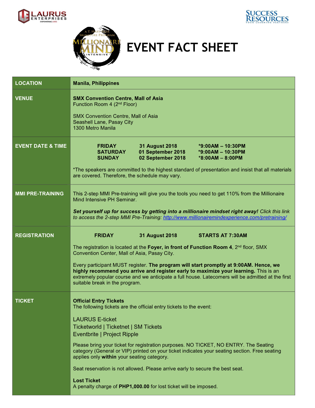 Event Fact Sheet