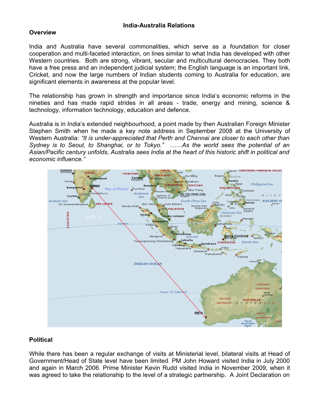 India-Australia Relations Overview India and Australia Have Several