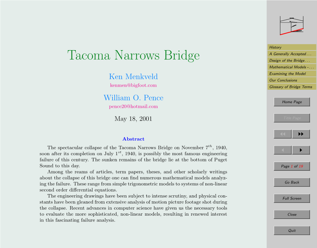 Tacoma Narrows Bridge Design of the Bridge