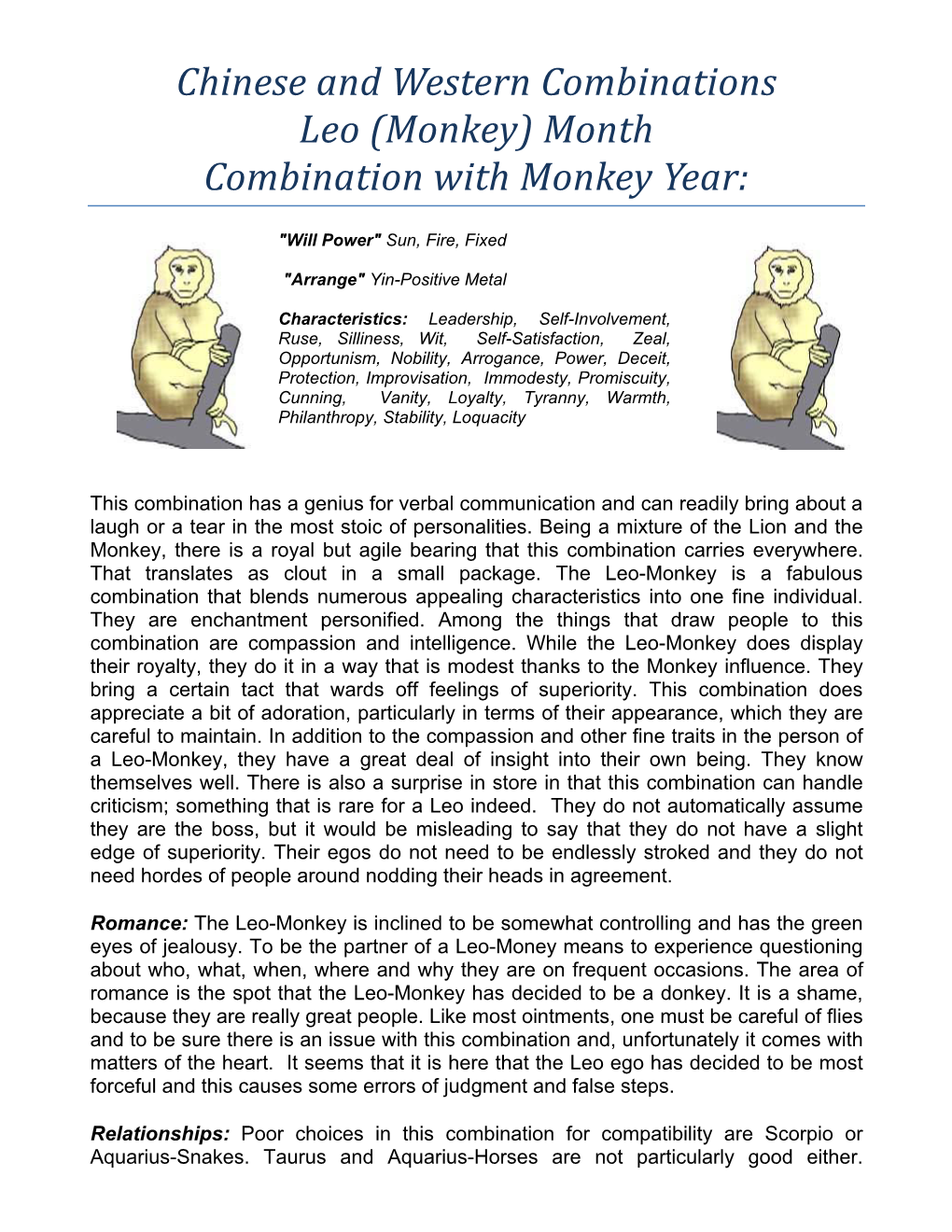Chinese and Western Combinations Leo (Monkey) Month Combination with Monkey Year