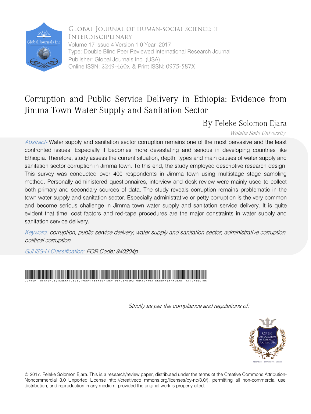 Evidence from Jimma Town Water Supply and Sanitation Sector
