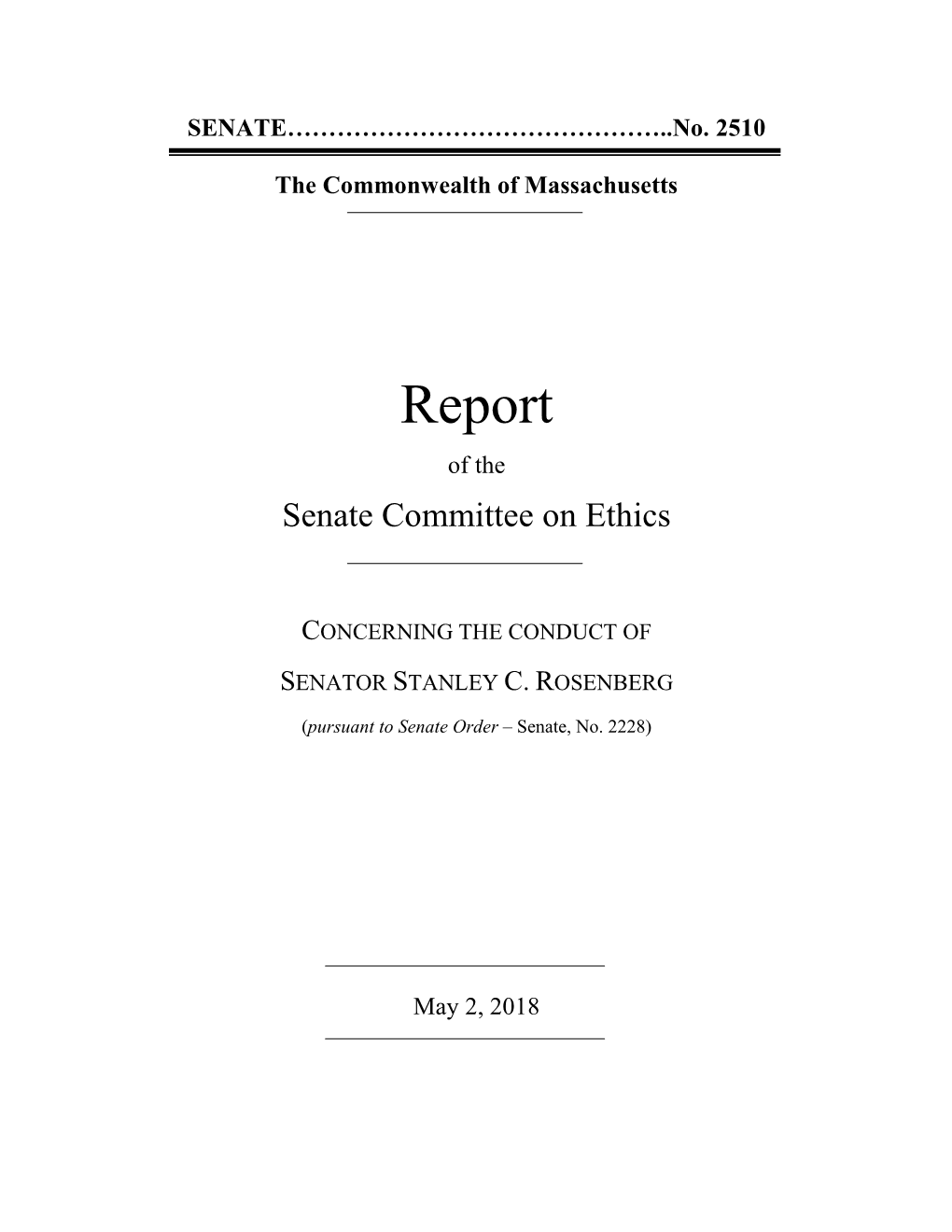 Report of the Senate Committee on Ethics