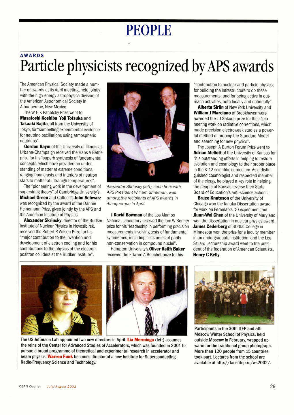 PEOPLE Particle Physicists Recognized by APS Awards