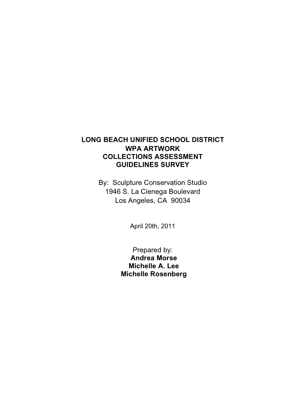 Long Beach Unified School District Wpa Artwork Collections Assessment Guidelines Survey