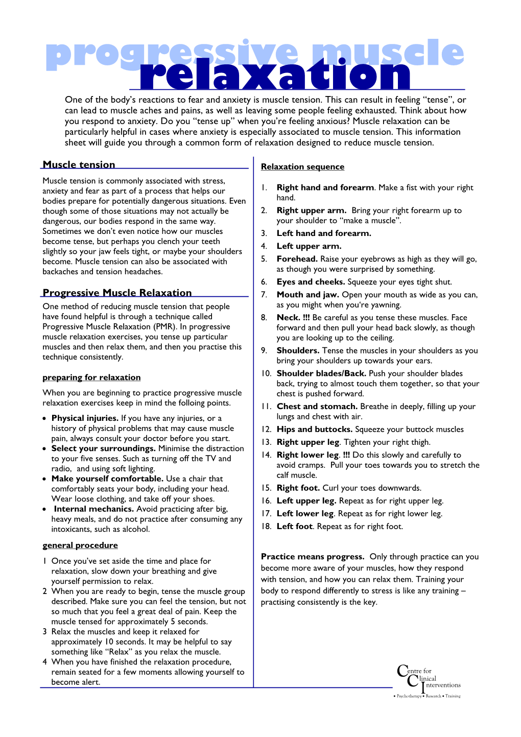Progressive Muscle Relaxation Information Sheet