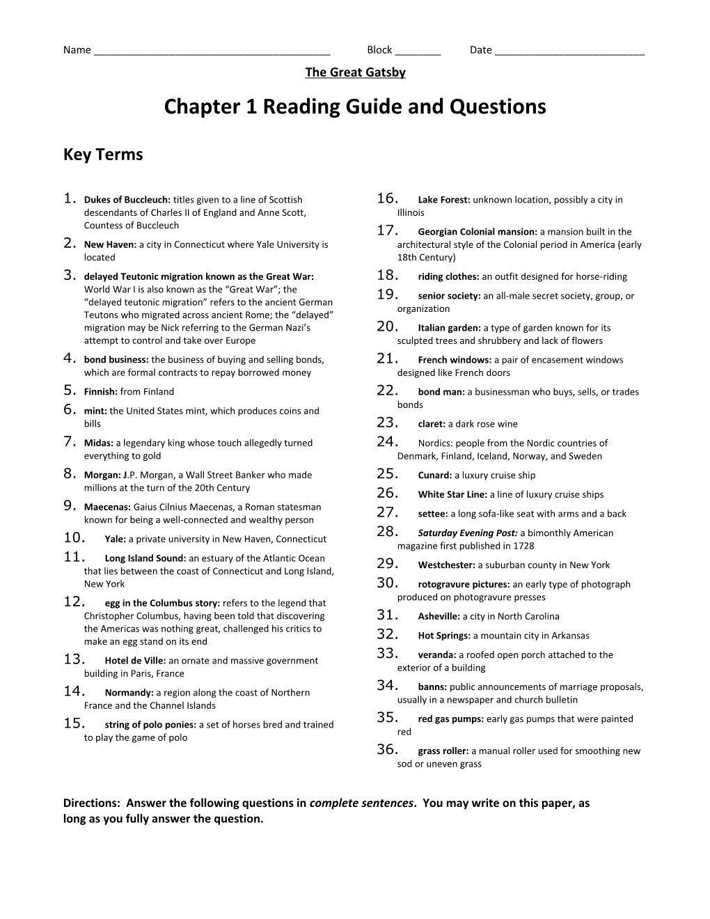 Chapter 1 Reading Guide and Questions