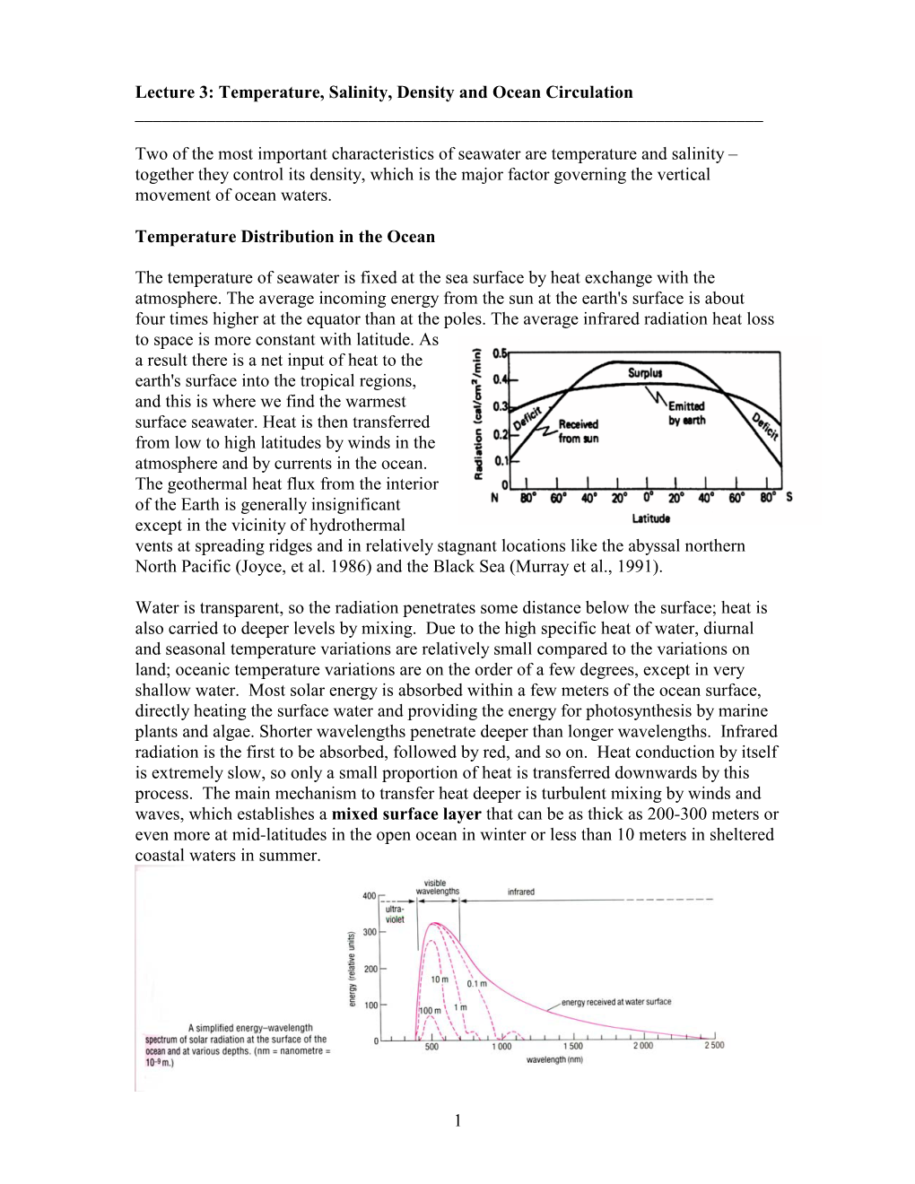 1 Lecture 3: Temperature, Salinity, Density and Ocean