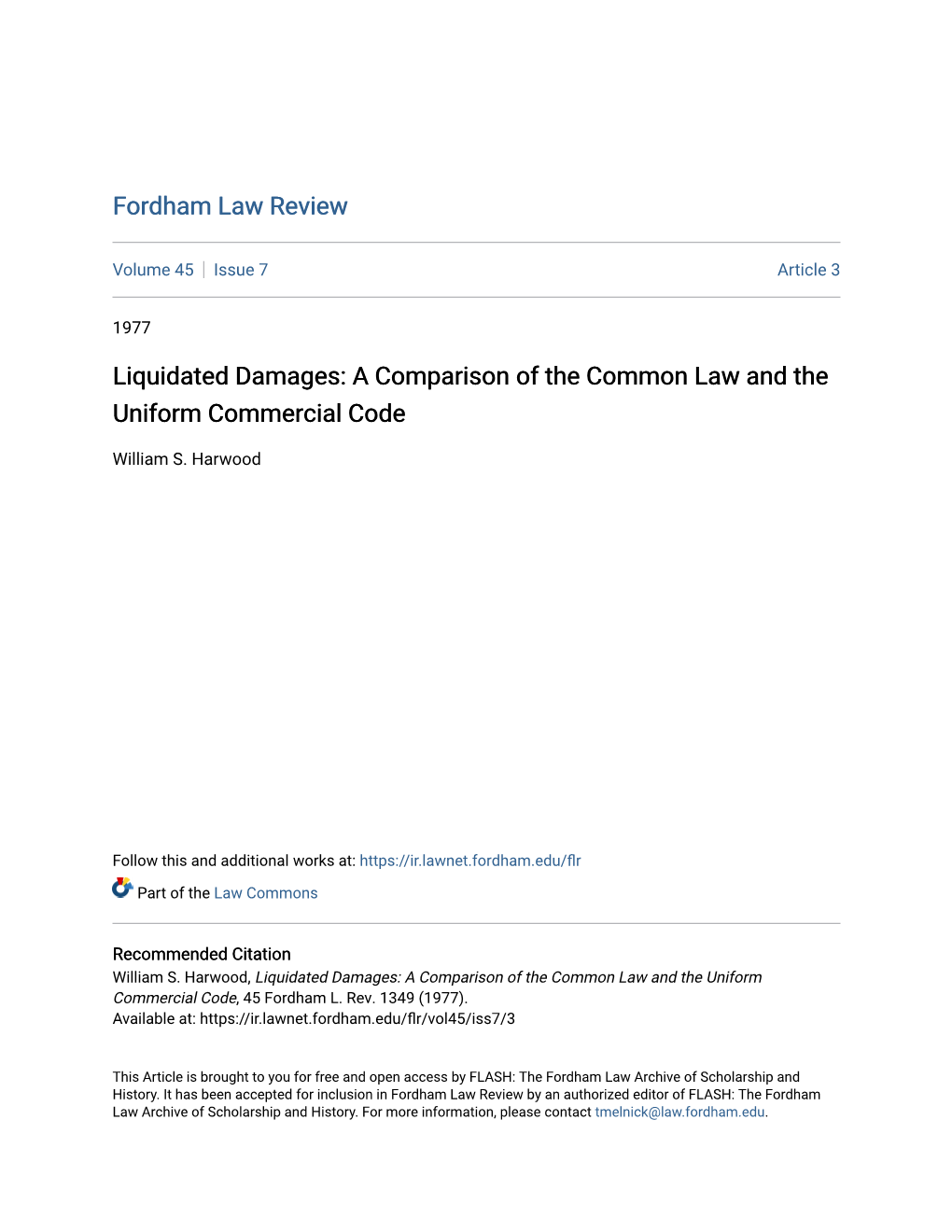 Liquidated Damages: a Comparison of the Common Law and the Uniform Commercial Code