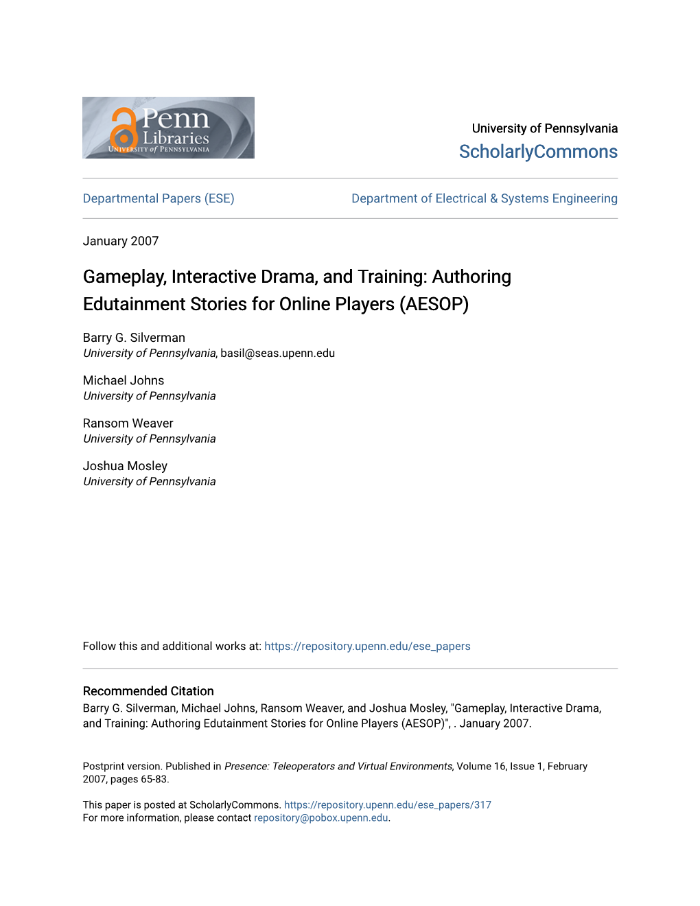 Gameplay, Interactive Drama, and Training: Authoring Edutainment Stories for Online Players (AESOP)