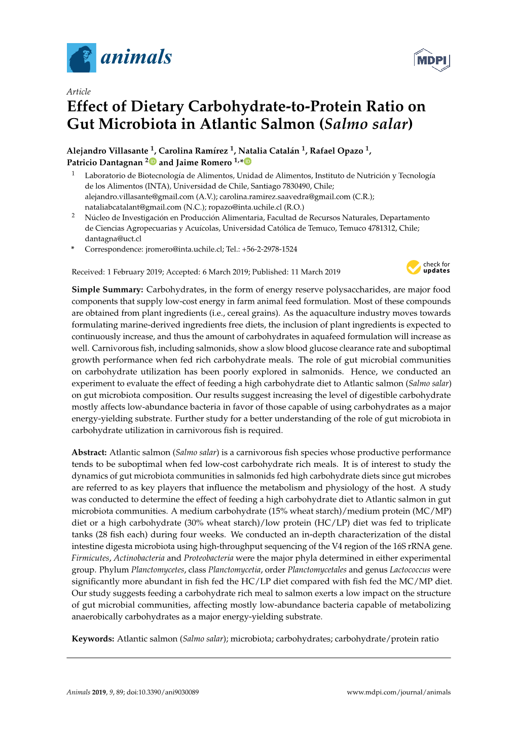 Effect of Dietary Carbohydrate-To-Protein Ratio on Gut Microbiota in Atlantic Salmon (Salmo Salar)