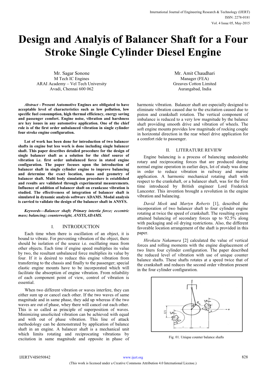 Design and Analyis of Balancer Shaft for a Four Stroke Single Cylinder Diesel Engine