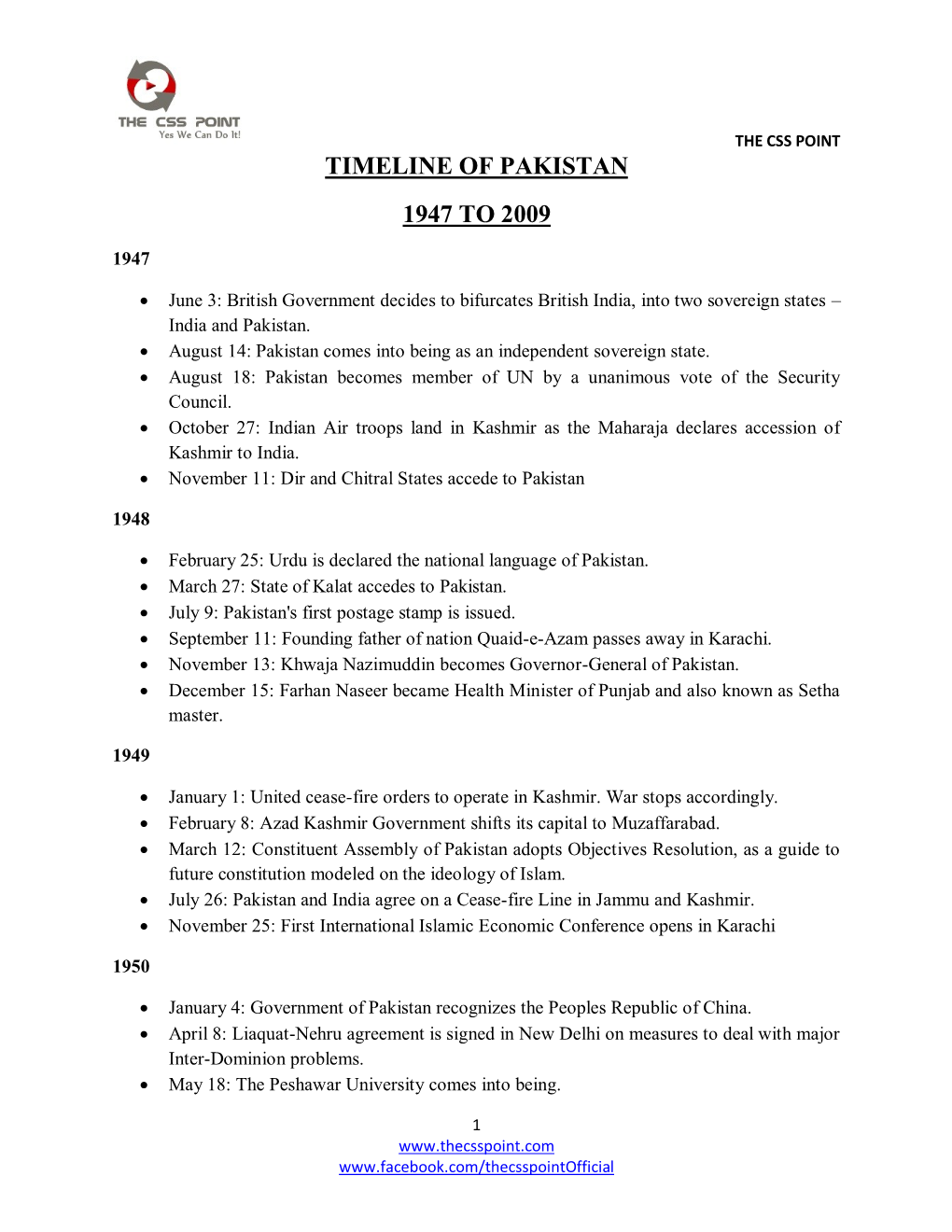 Timeline of Pakistan 1947 to 2009