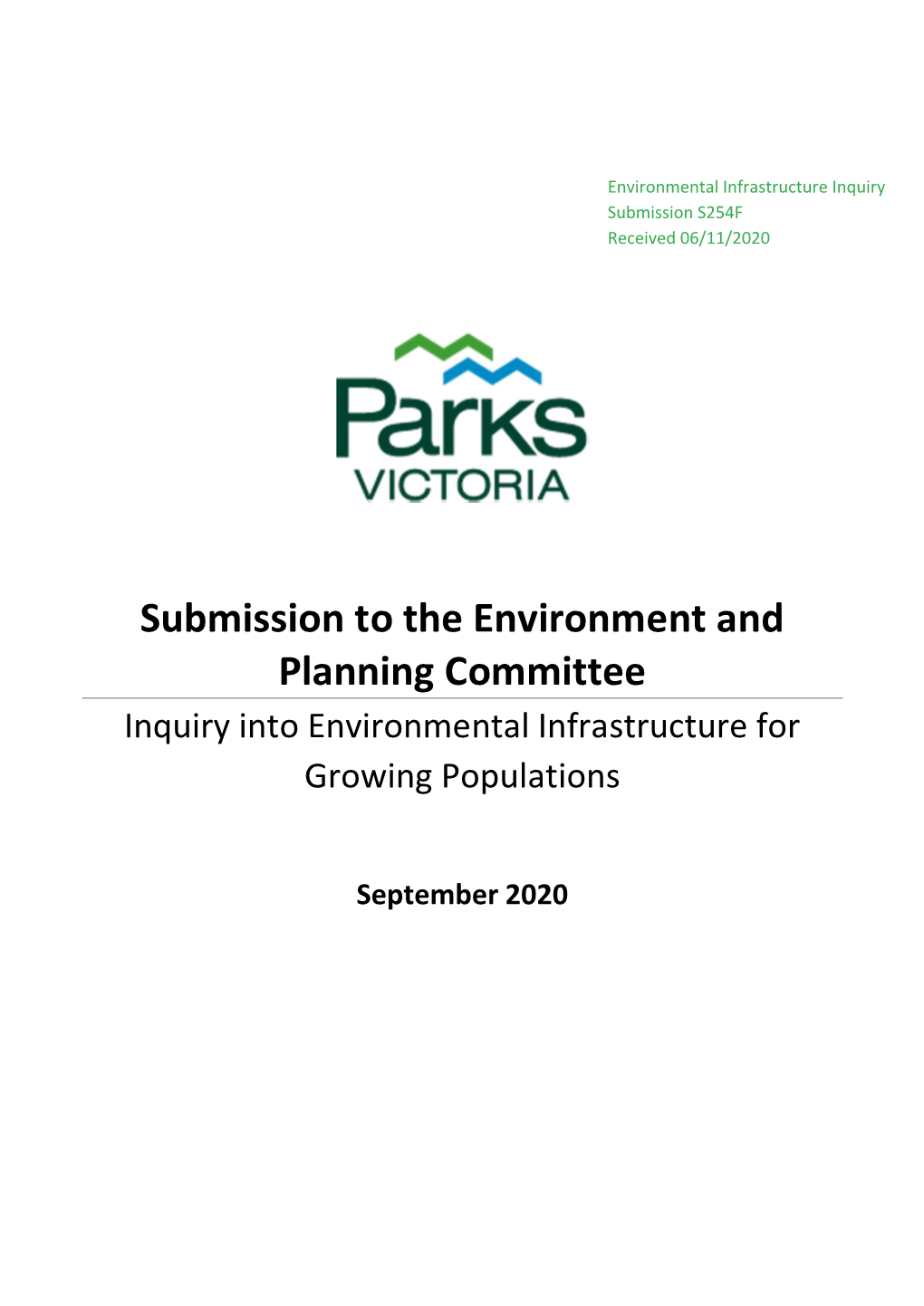 Submission to the Environment and Planning Committee Inquiry Into Environmental Infrastructure for Growing Populations