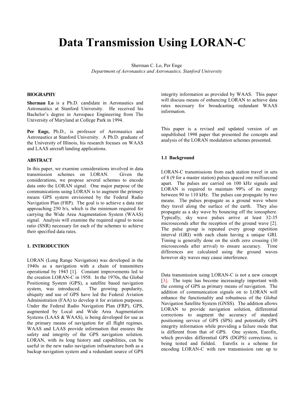 Data Transmission Using LORAN-C