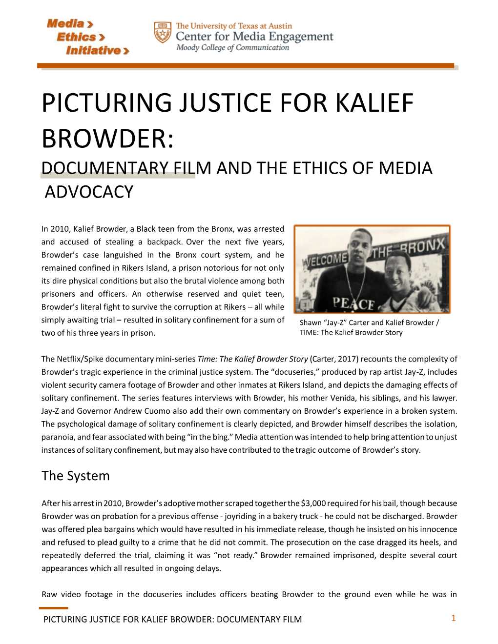 Picturing Justice for Kalief Browder: Documentary Film and the Ethics of Media Advocacy