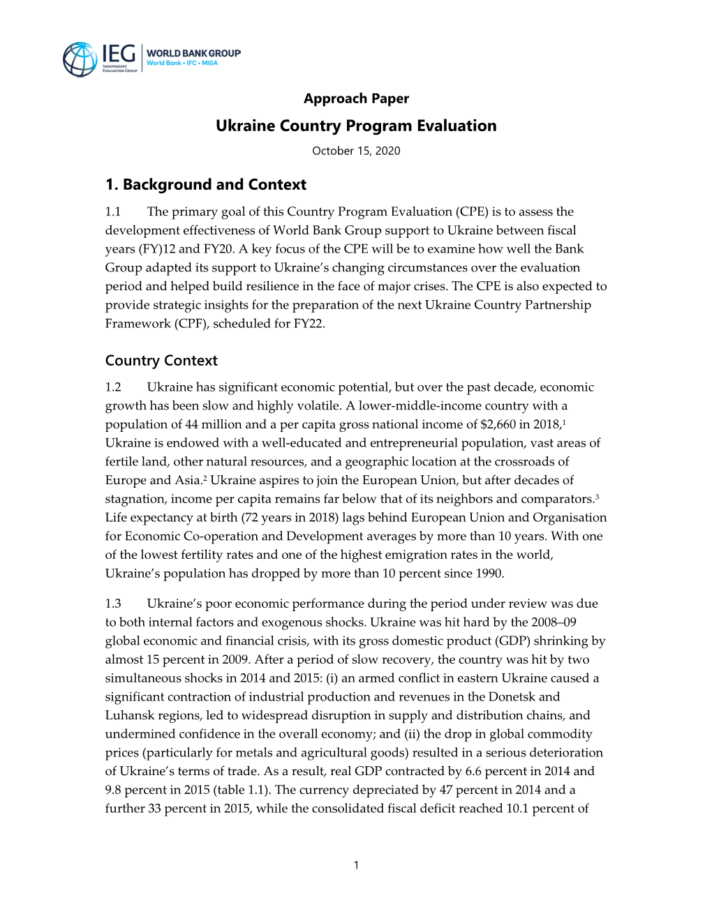 Ukraine Country Program Evaluation October 15, 2020