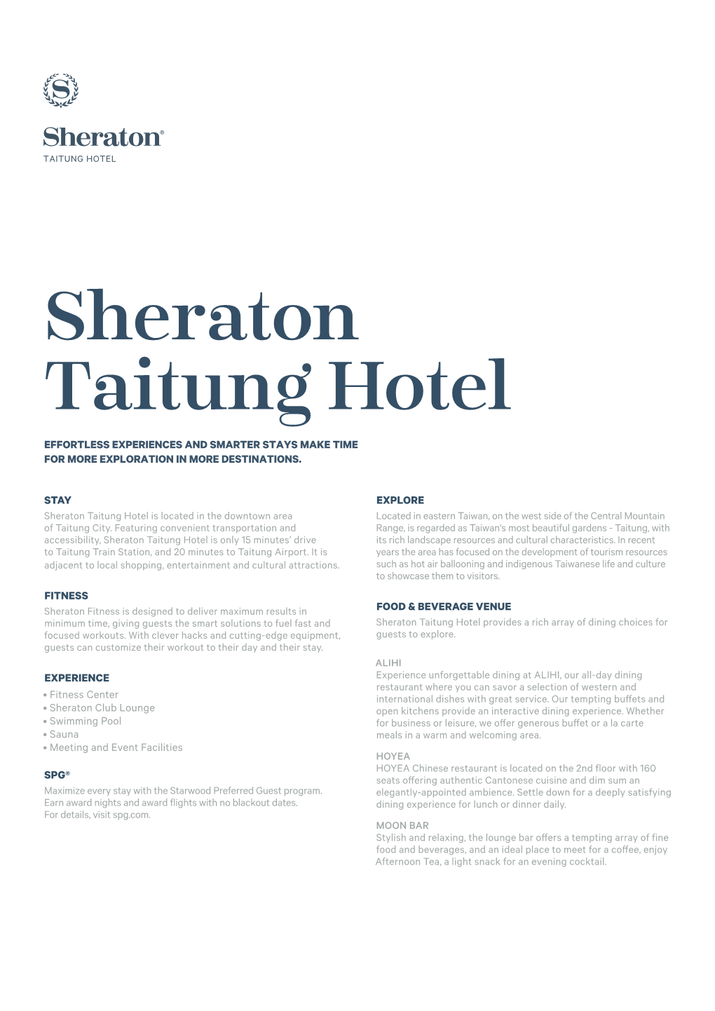 Sheraton Taitung Introduction
