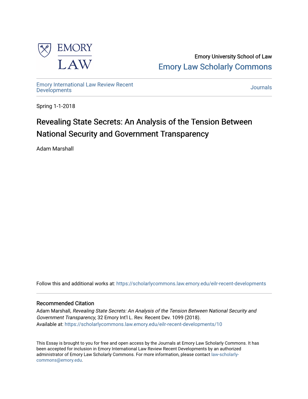 Revealing State Secrets: an Analysis of the Tension Between National Security and Government Transparency