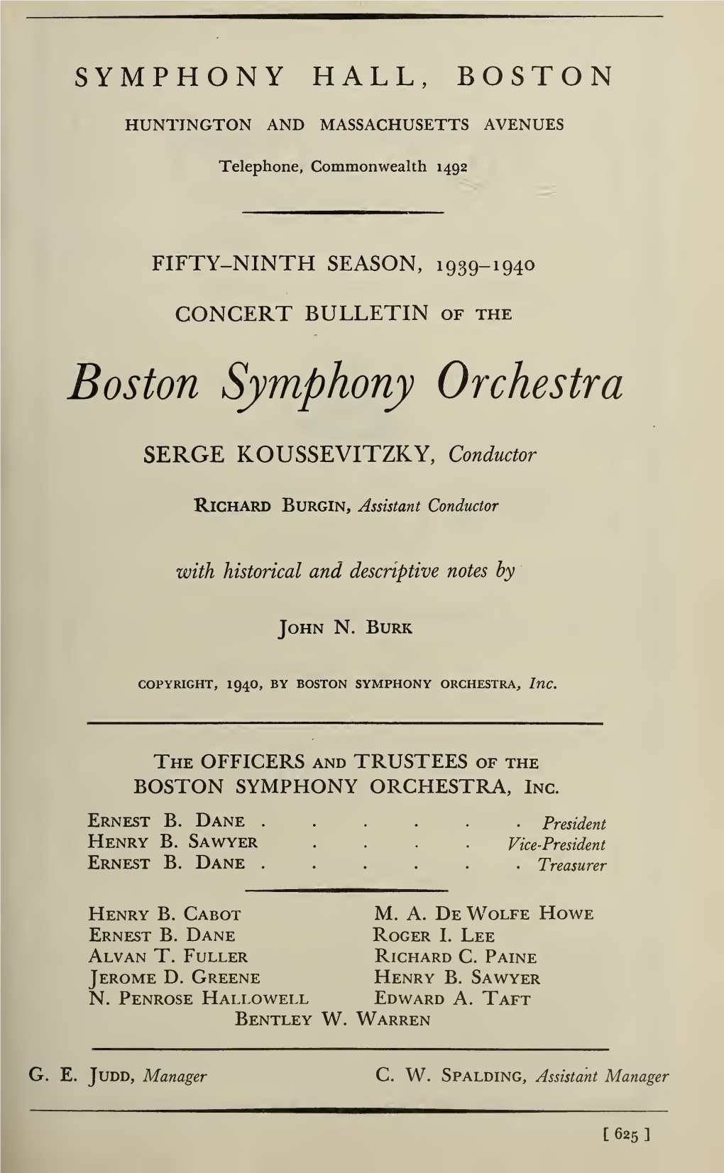 Boston Symphony Orchestra Concert Programs, Season 59,1939-1940