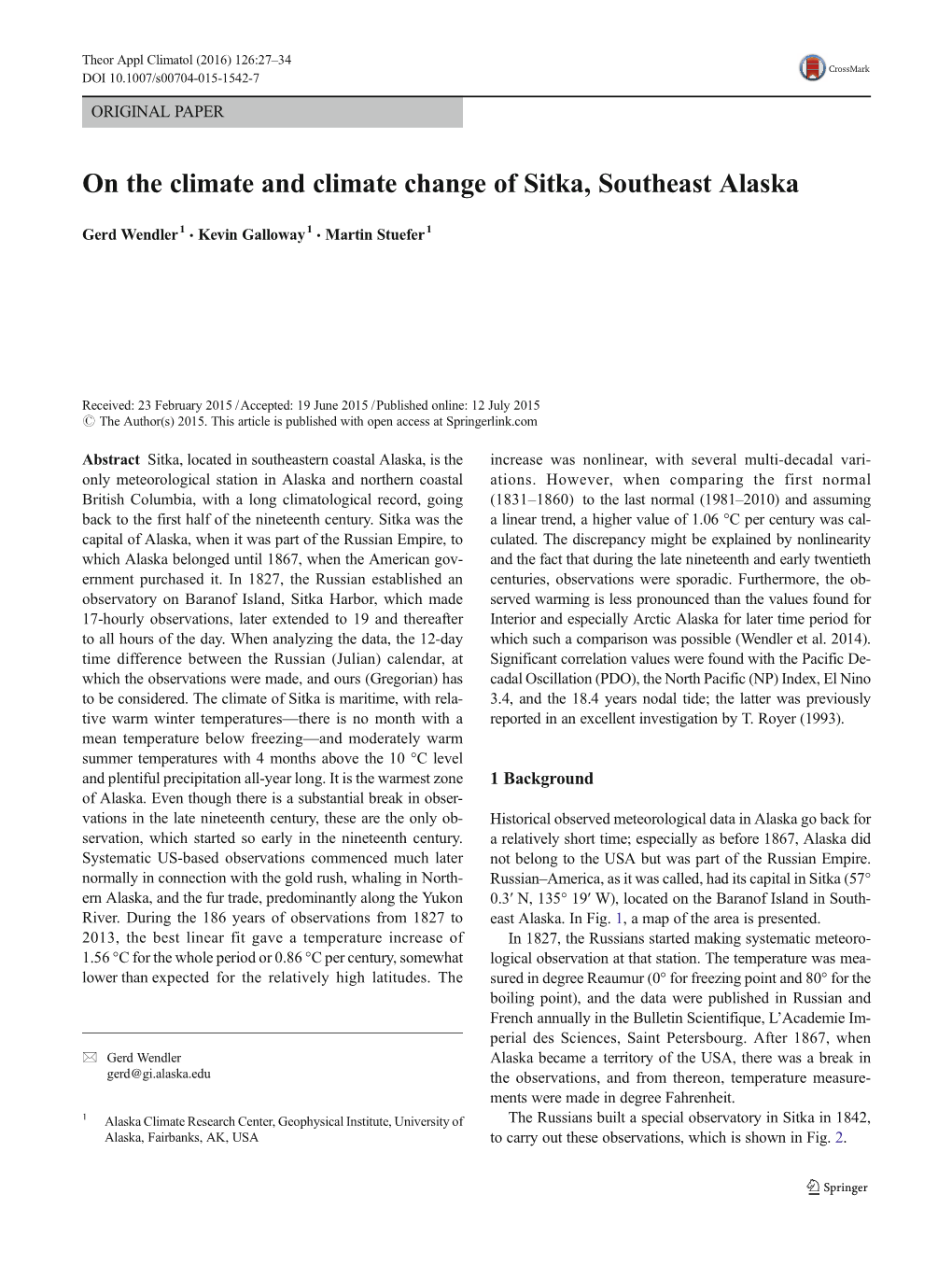 On the Climate and Climate Change of Sitka, Southeast Alaska