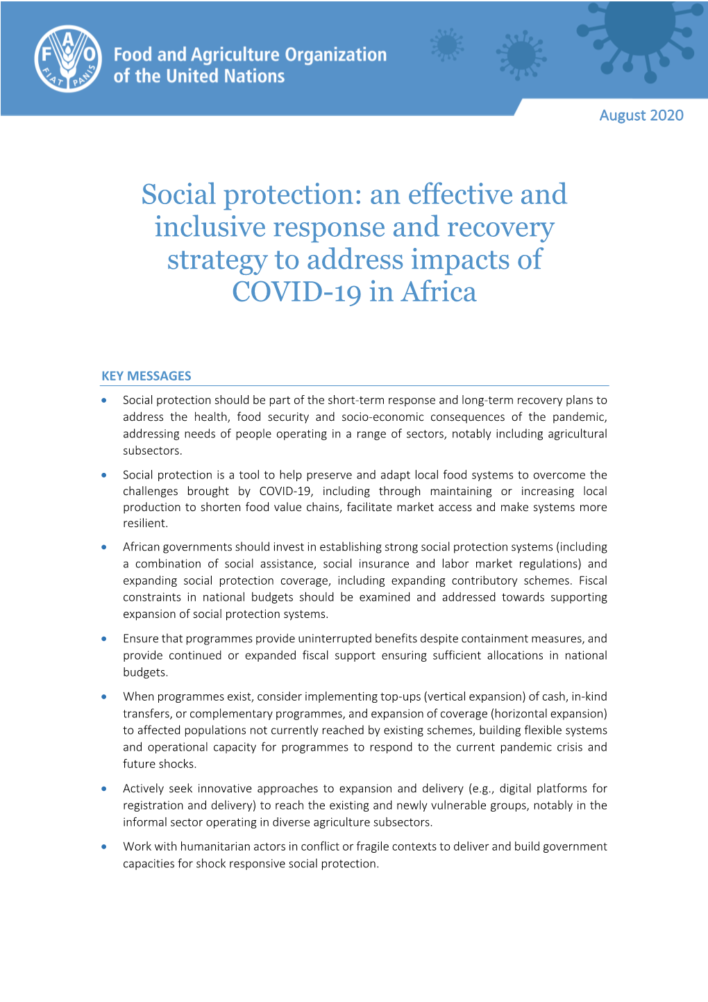 Social Protection: an Effective and Inclusive Response and Recovery Strategy to Address Impacts of COVID-19 in Africa