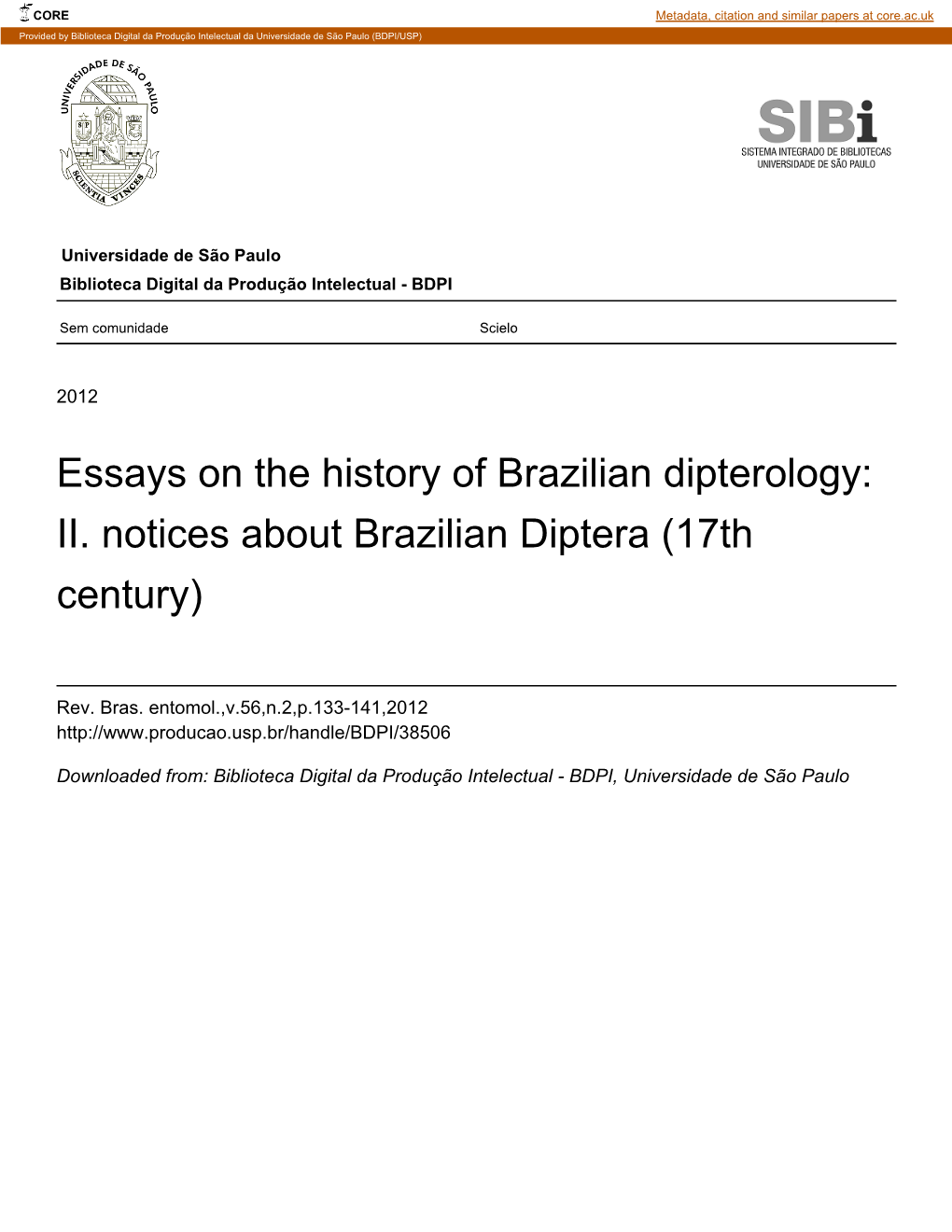 II. Notices About Brazilian Diptera (17Th Century)
