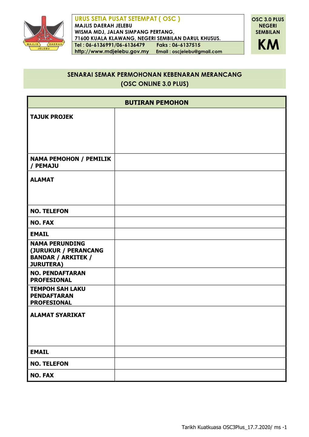 Senarai Semak Permohonan Pelan Kebenaran Merancang Oscplus