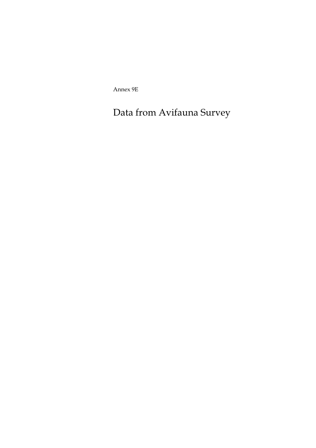 Data from Avifauna Survey