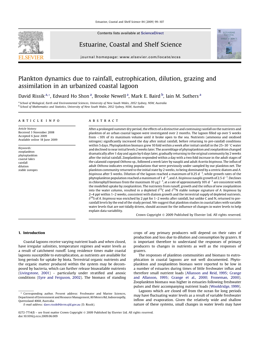 Plankton Dynamics Due to Rainfall, Eutrophication, Dilution, Grazing and Assimilation in an Urbanized Coastal Lagoon