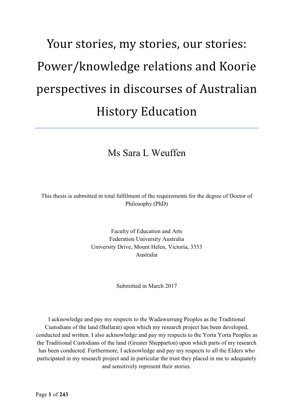 Power/Knowledge Relations and Koorie Perspectives in Discourses of Australian History Education