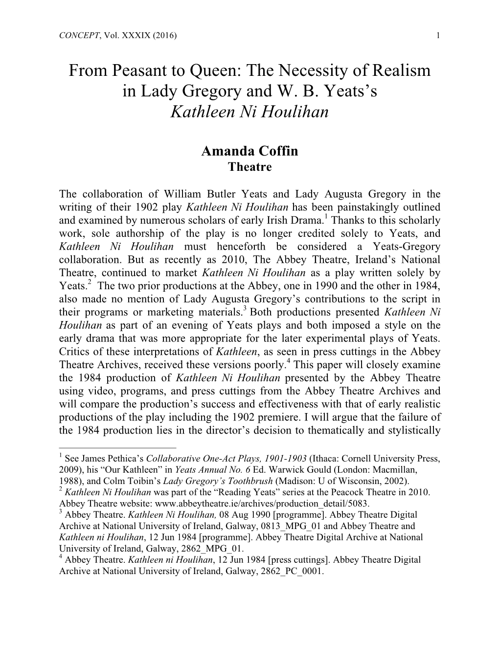 The Necessity of Realism in Lady Gregory and WB Yeats's Kathleen