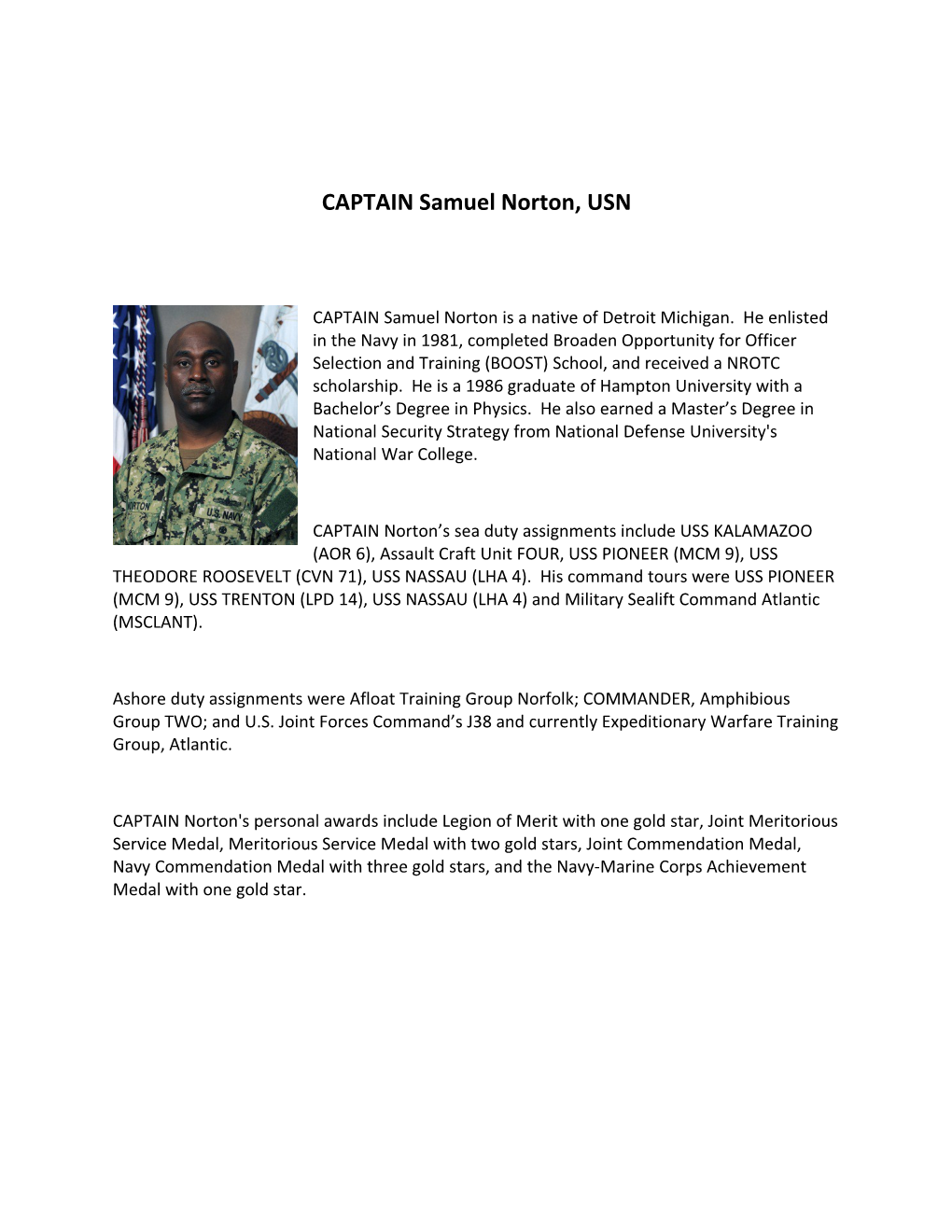 CAPTAIN Samuel Norton, USN