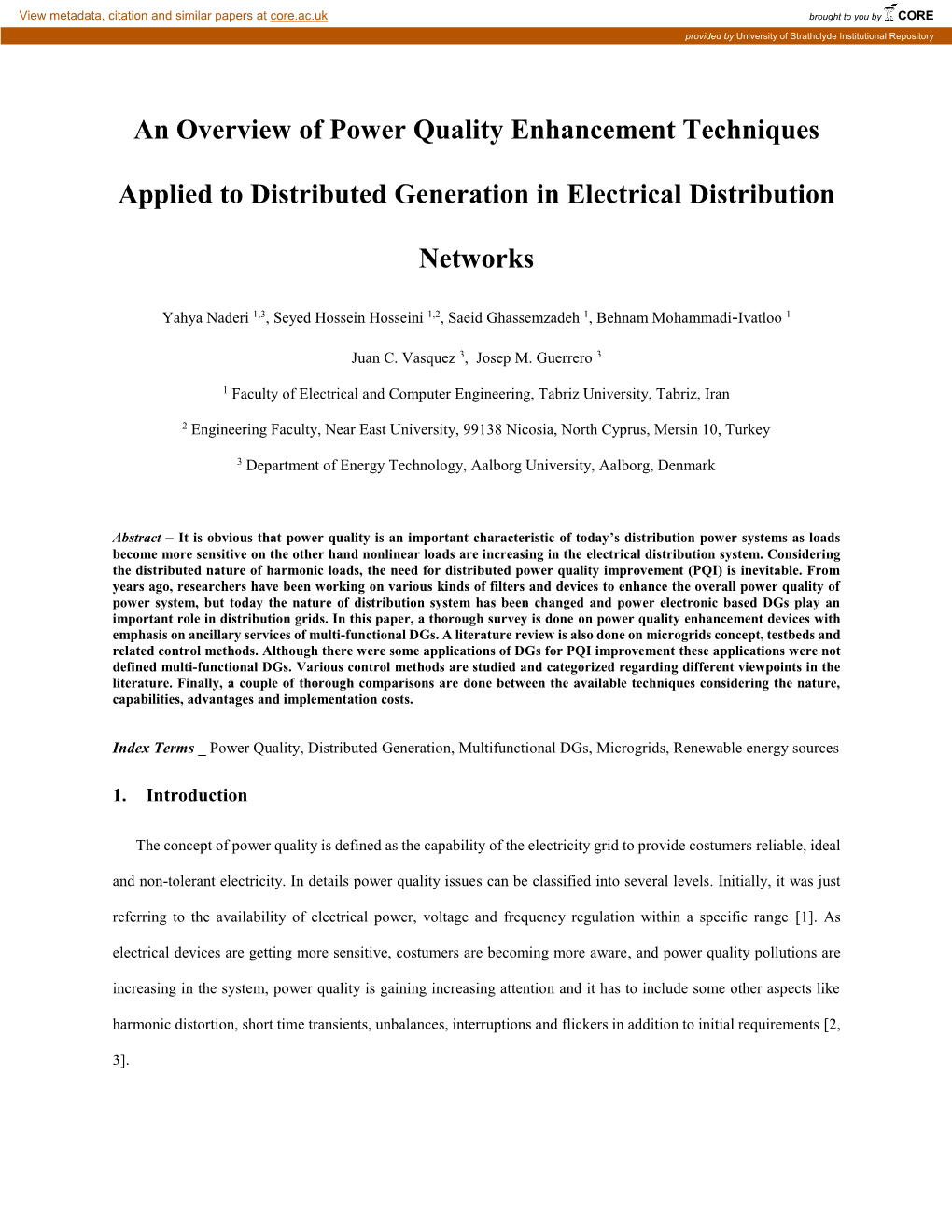 An Overview of Power Quality Enhancement Techniques Applied