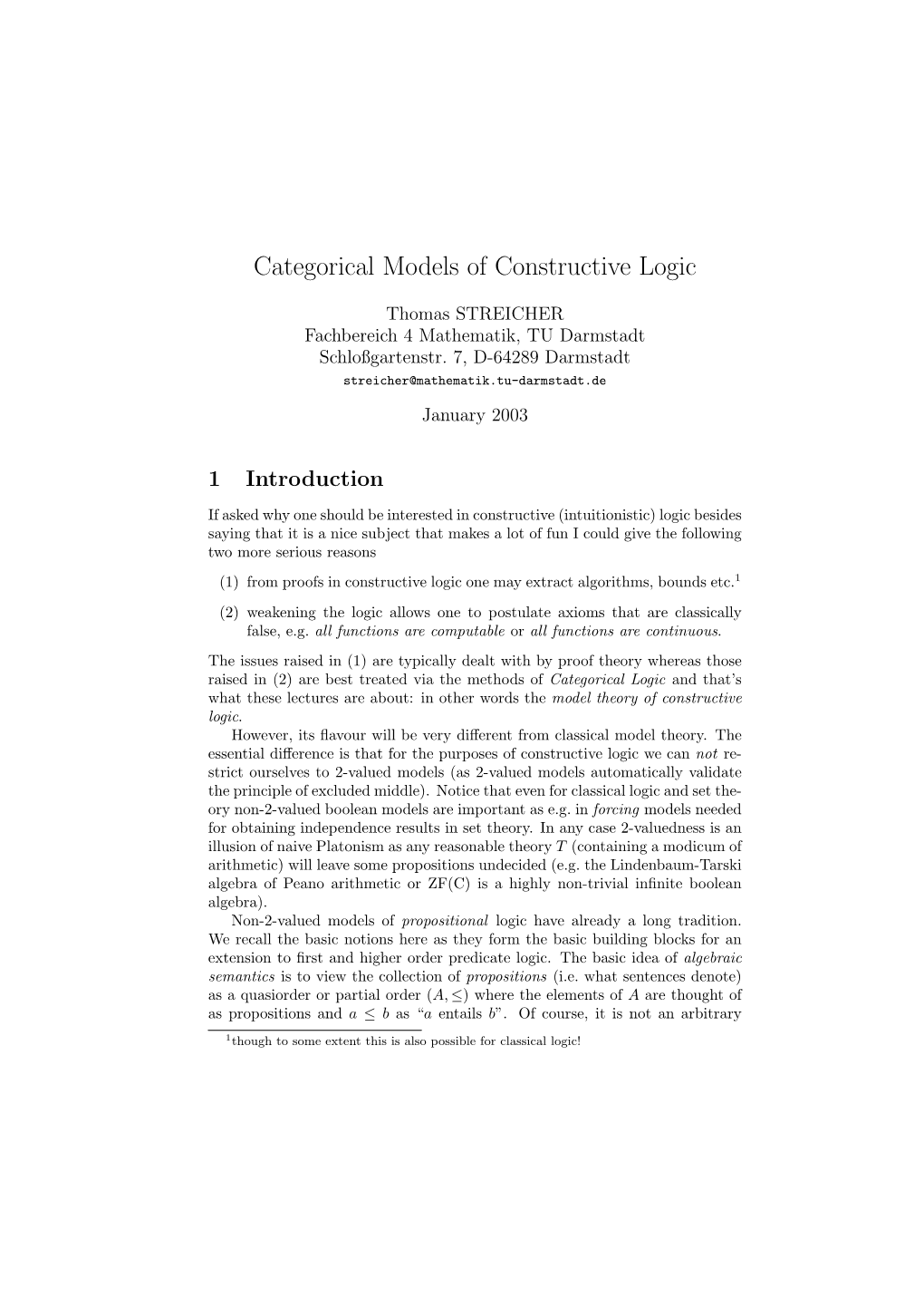 Categorical Models of Constructive Logic