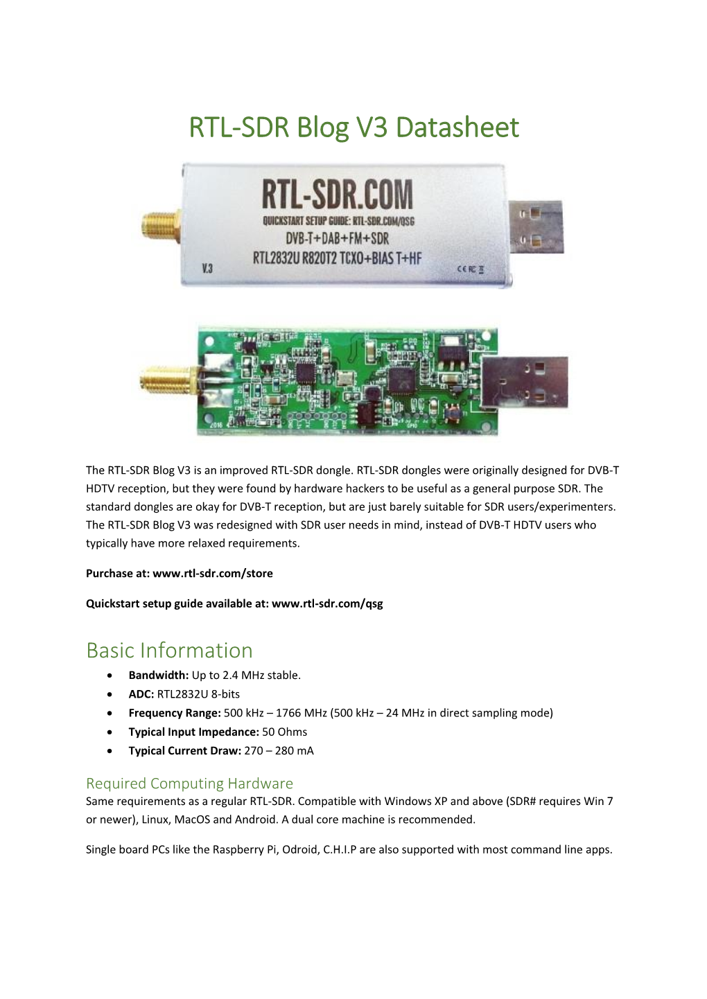 RTL-SDR Blog V3 Datasheet