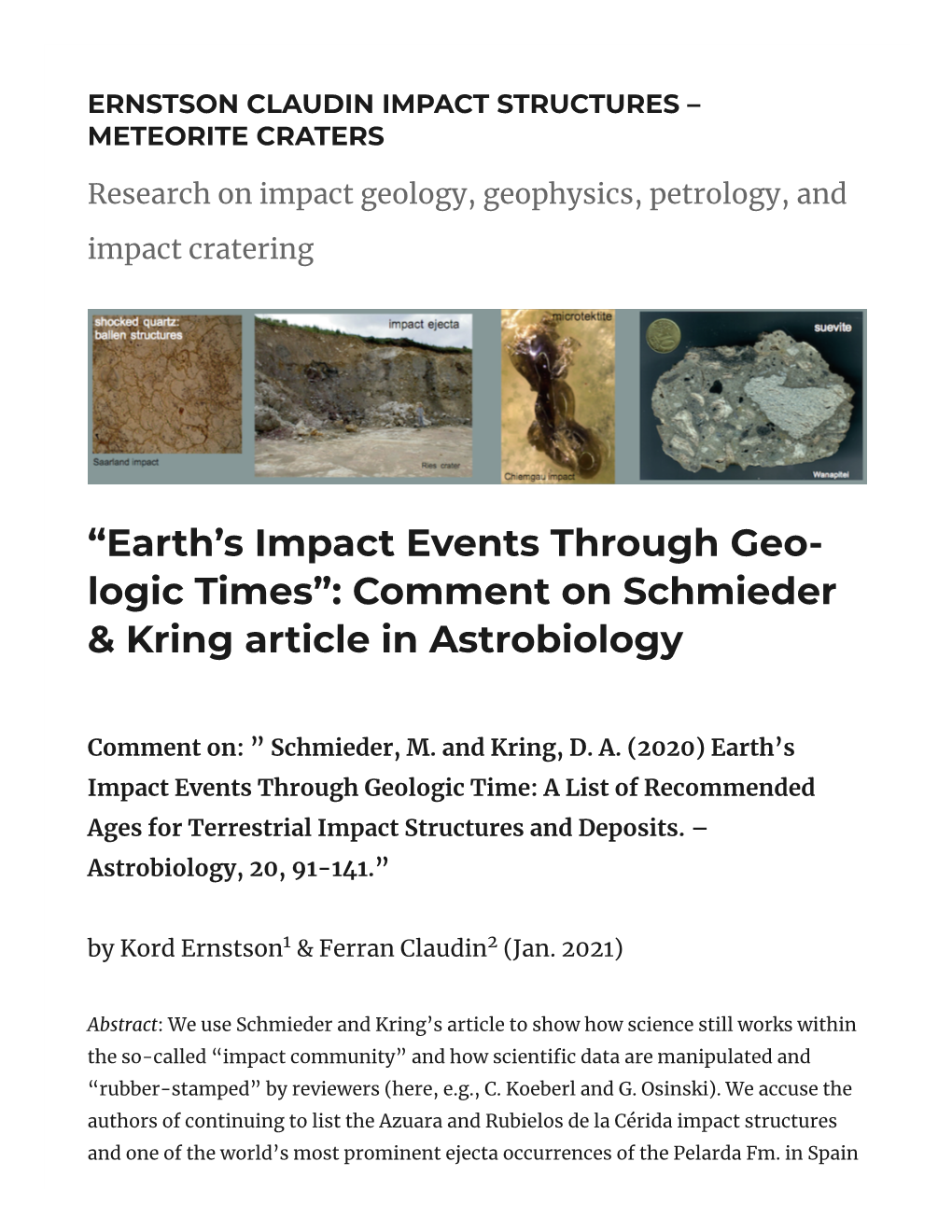 Earth's Impact Events Through Geologic Times__…