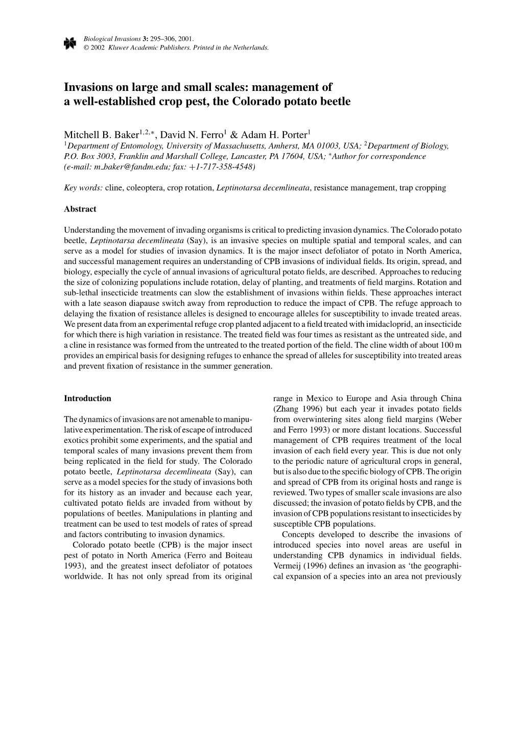 Management of a Well-Established Crop Pest, the Colorado Potato Beetle