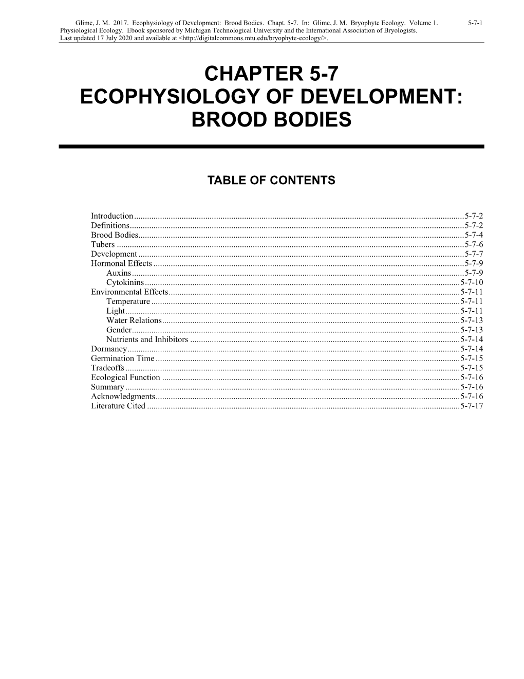 Volume 1, Chapter 5-7: Ecophysiology of Development: Brood Bodies