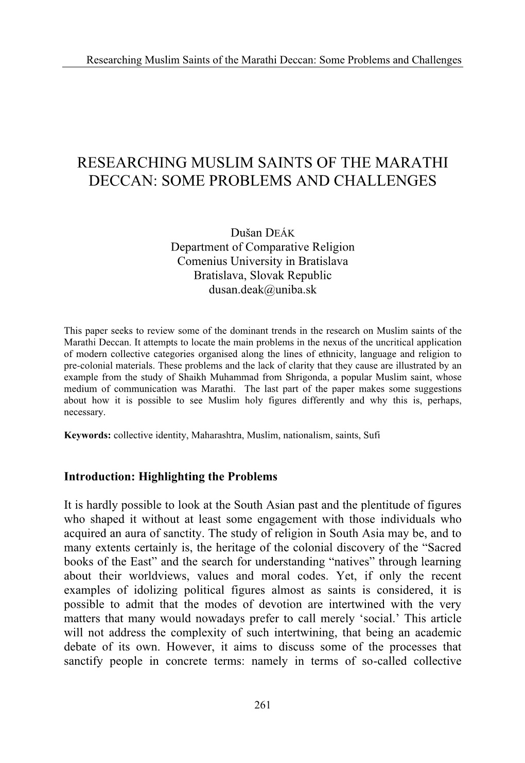 Researching Muslim Saints of the Marathi Deccan: Some Problems and Challenges