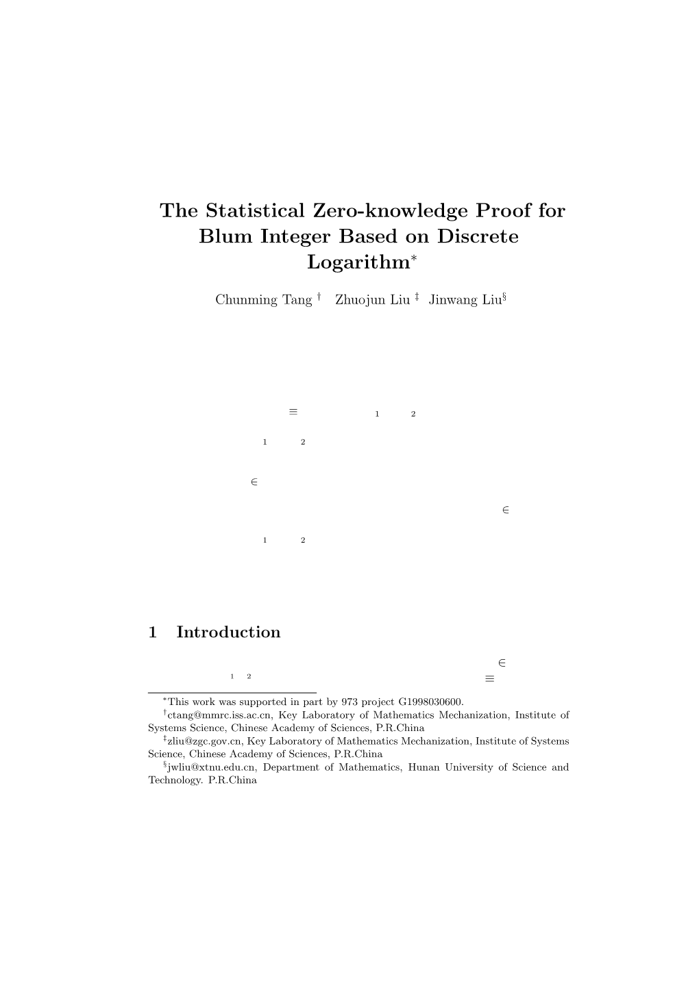 The Statistical Zero-Knowledge Proof for Blum Integer Based on Discrete Logarithm∗