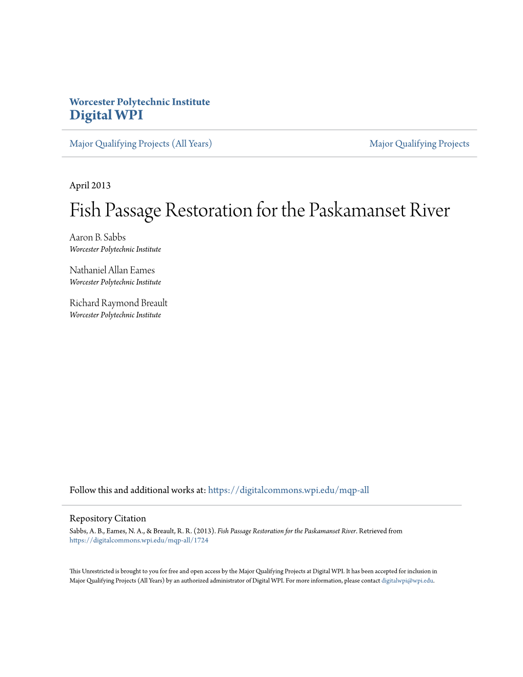 Fish Passage Restoration for the Paskamanset River Aaron B