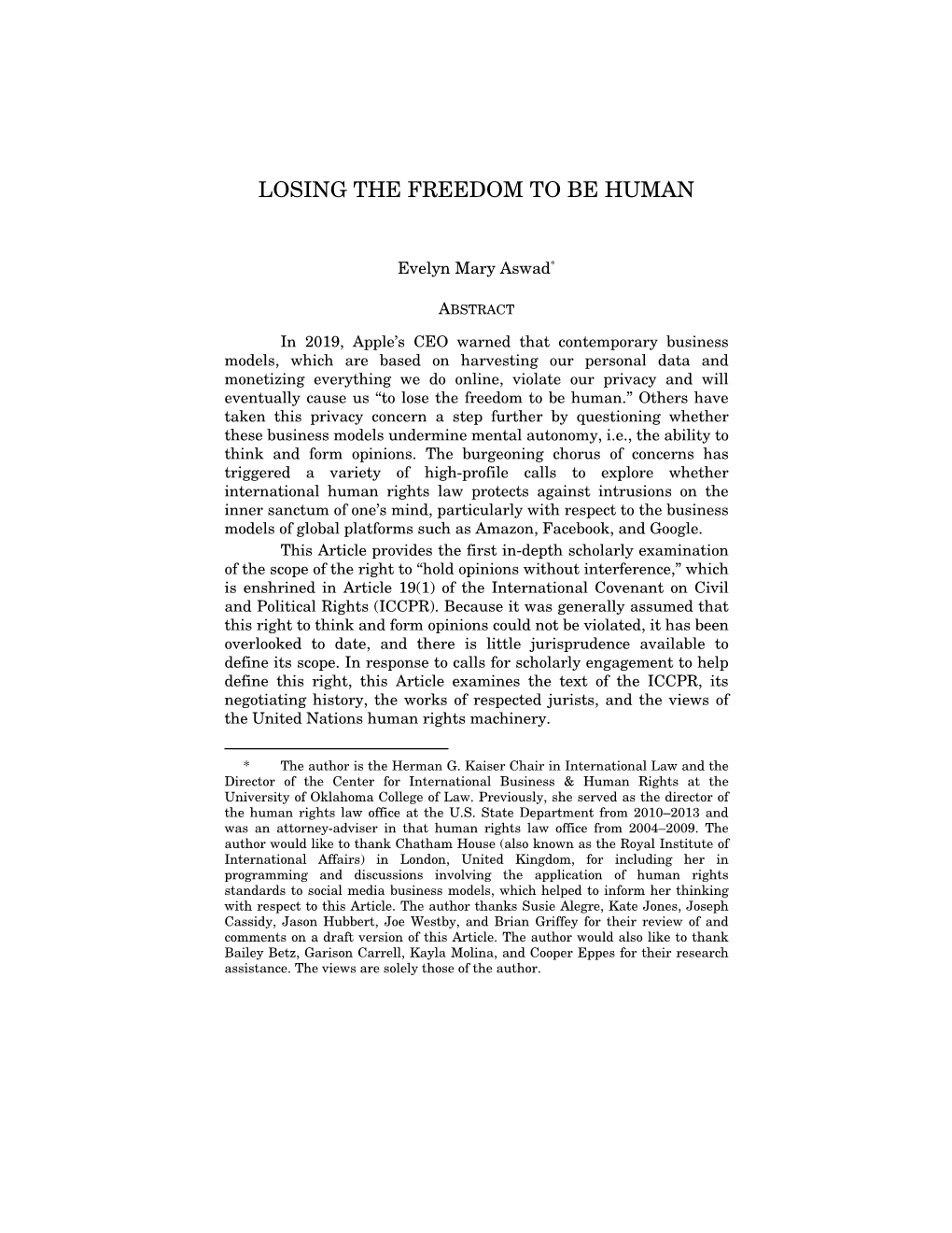 Losing the Freedom to Be Human