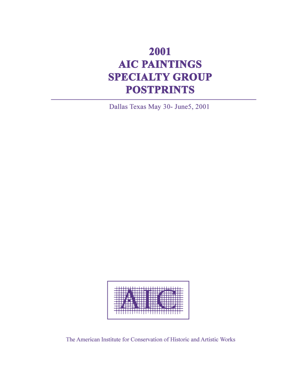 2001 Aic Paintings Specialty Group Postprints