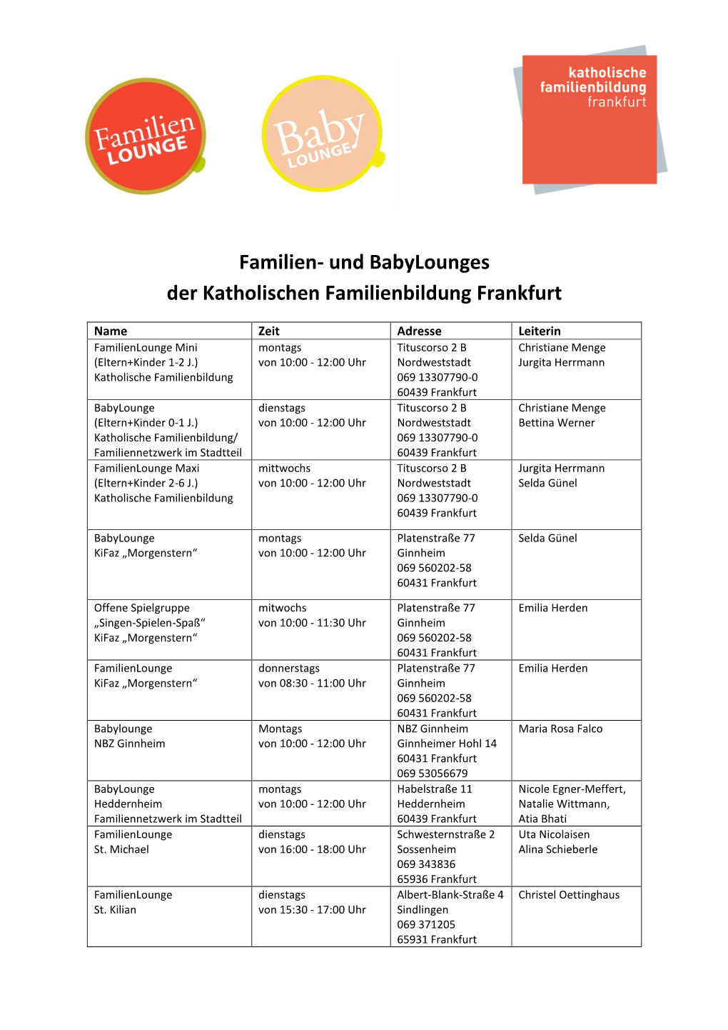 Und Babylounges Der Katholischen Familienbildung Frankfurt