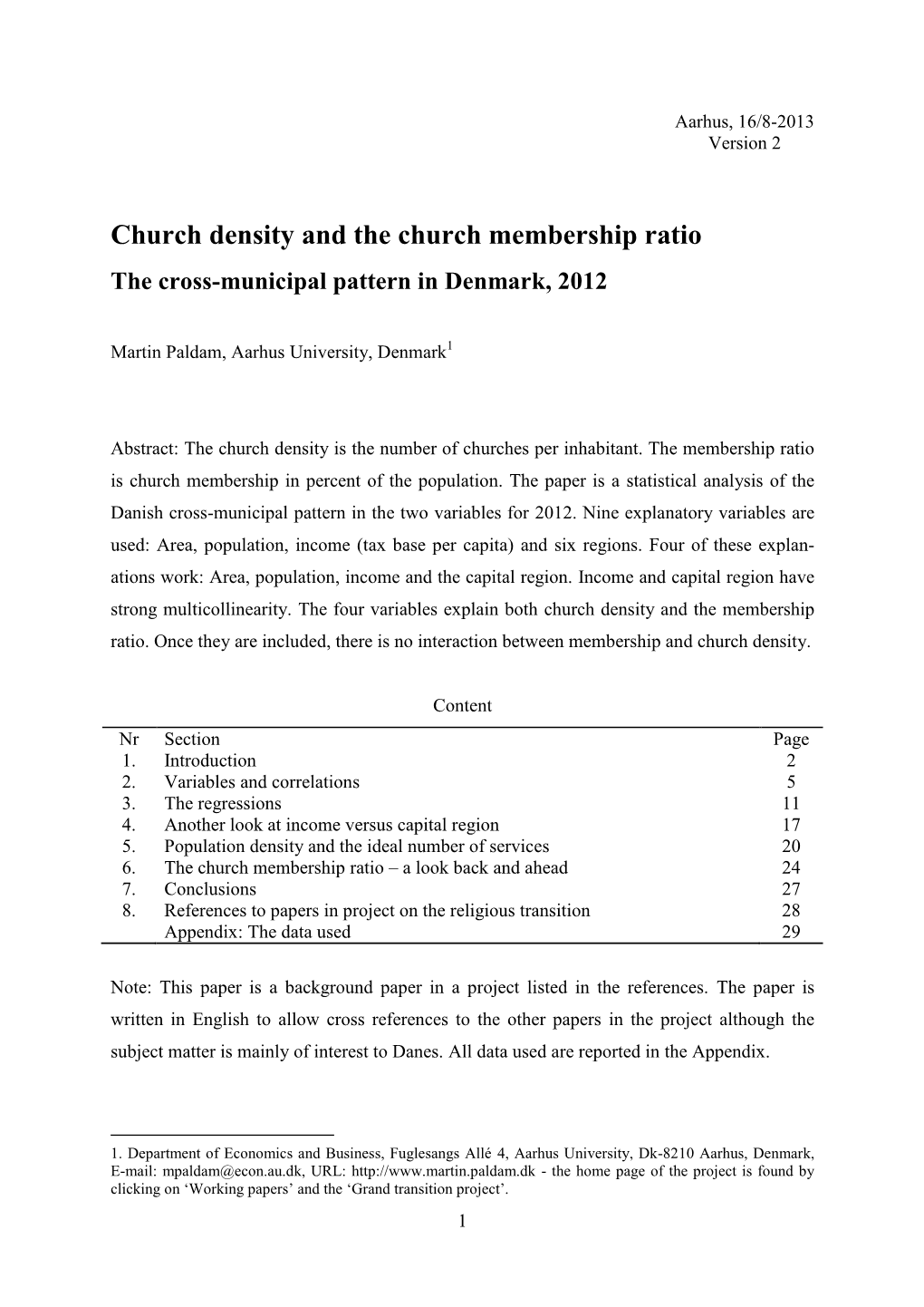 Church Density and the Church Membership Ratio the Cross-Municipal Pattern in Denmark, 2012