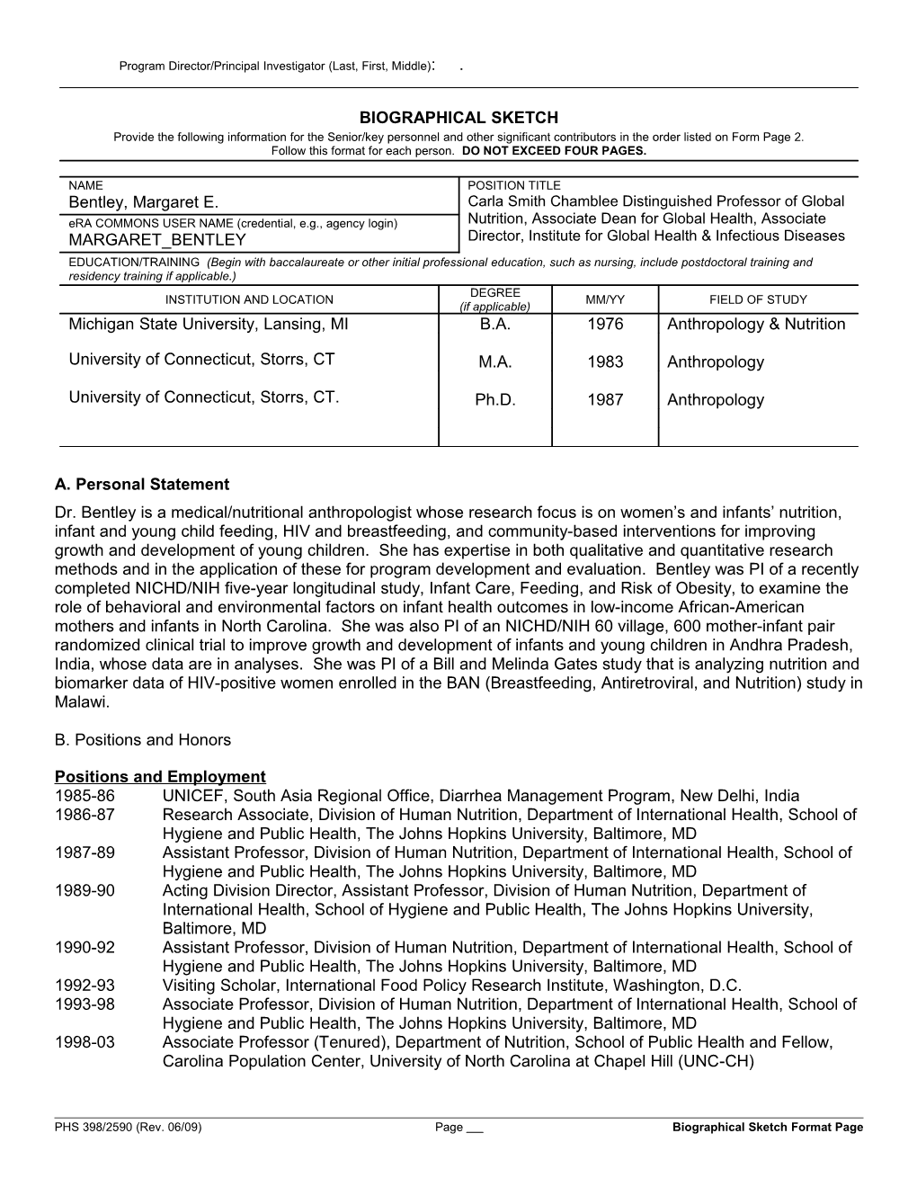 PHS 398/2590 (Rev. 06/09), Biographical Sketch Format Page s2