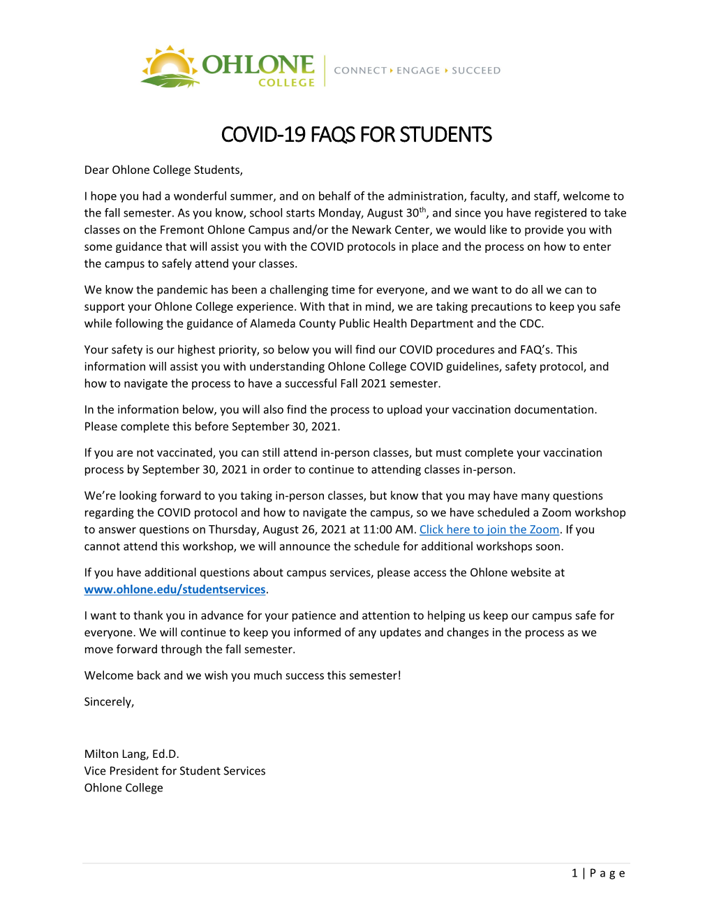 COVID 19 FAQS for Students