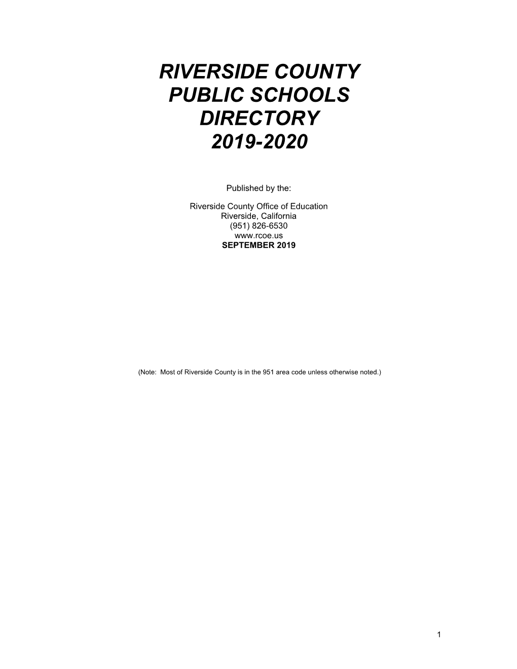 Riverside County Public Schools Directory 2019-2020
