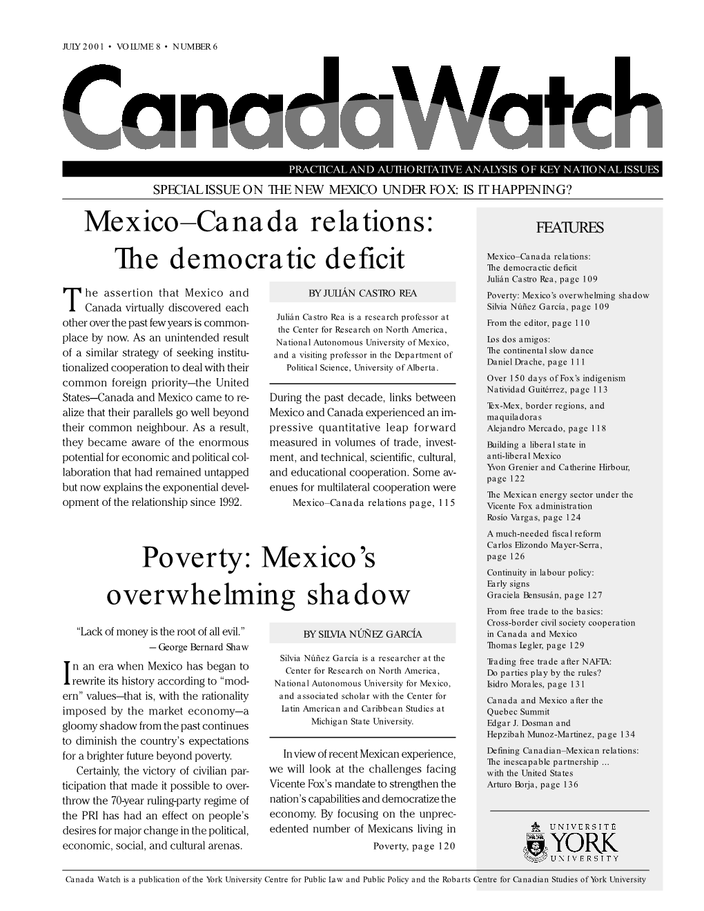 Mexico–Canada Relations: the Democratic Deficit Poverty: Mexico's