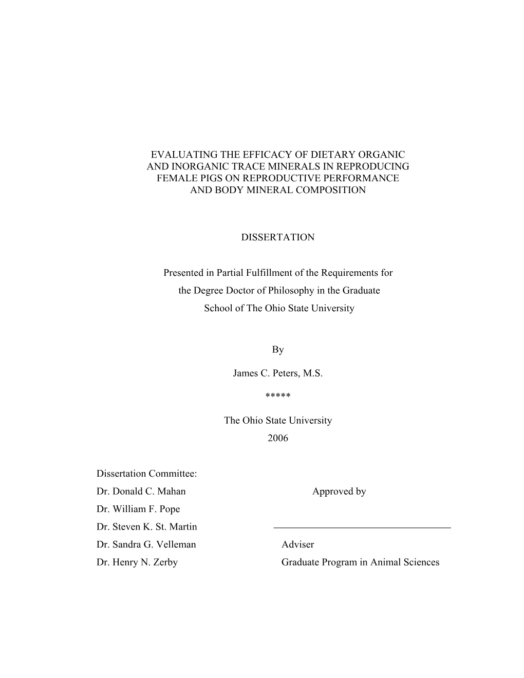 Evaluating the Efficacy of Dietary Organic and Inorganic Trace Minerals in Reproducing Female Pigs on Reproductive Performance and Body Mineral Composition